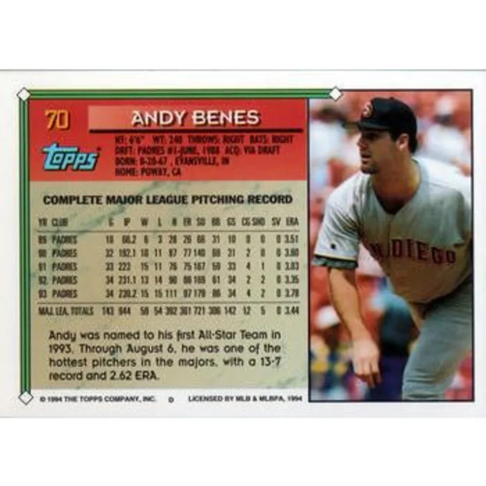 1994 Topps Andy Benes # 70 San Diego Padres